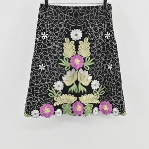 Vtg Y2k Sweet by Miss Me Floral Embroidered Skirt Womens Size M Black Pink White